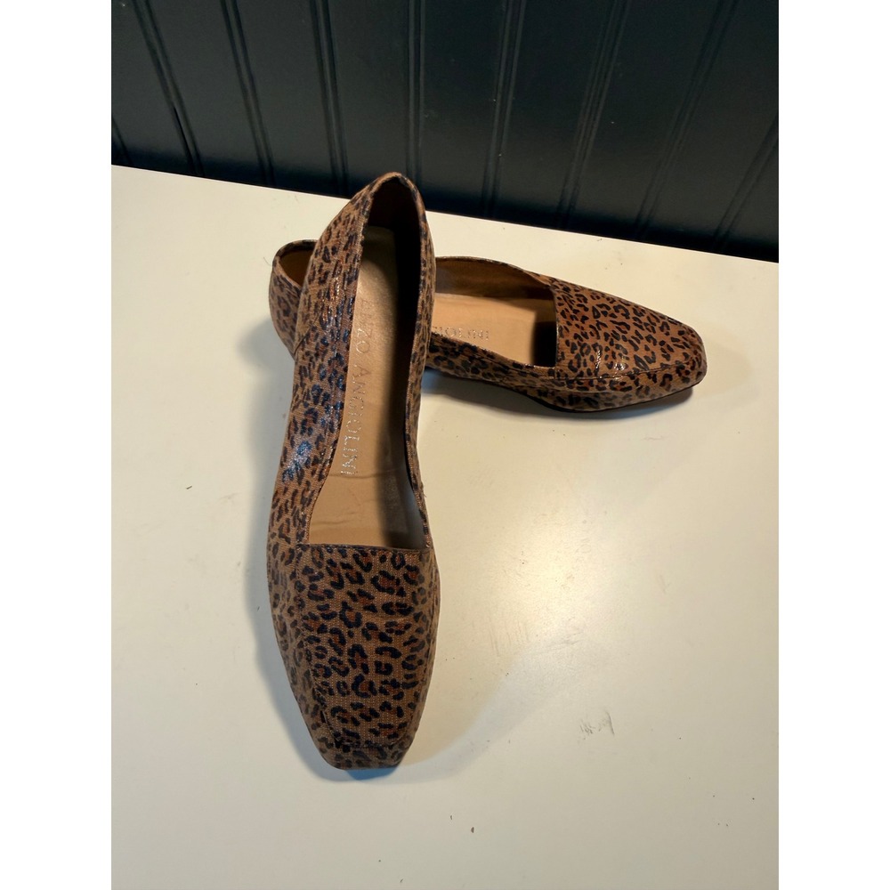 Enzo Angiolini Leopard Print Leather Loafers Square Toe Flats Womens 5.5 M